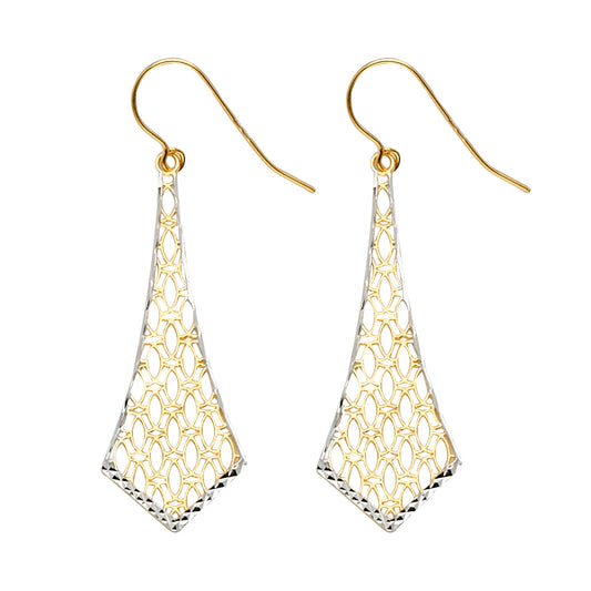 14K Two-Tone Gold Geometric Filigree Drop Earrings1 3/4" tall