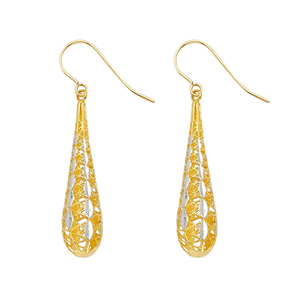 14K Two-Tone Gold Filigree Teardrop Earrings 1 1/2" tall