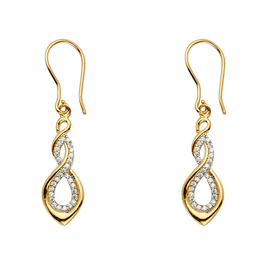 14K Yellow Gold Infinity Dangle CZ Earrings