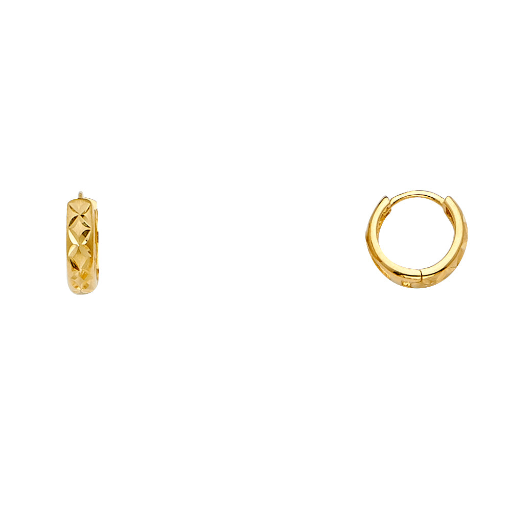14K Yellow Gold Diamond-Cut Huggie Earrings