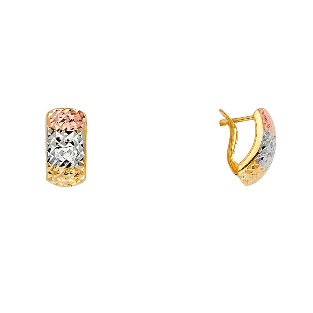14K Tri-Color Gold Diamond-Cut Hoop Earrings