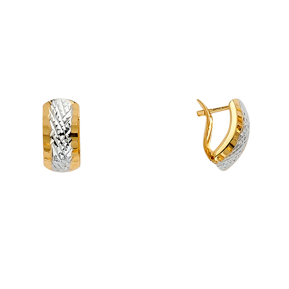 14K Two-Tone Gold Diamond-Cut Huggie Earrings