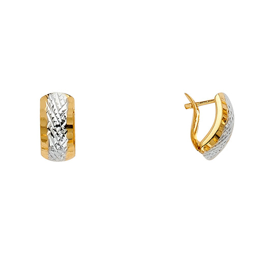14K Two-Tone Gold Diamond-Cut Huggie Earrings