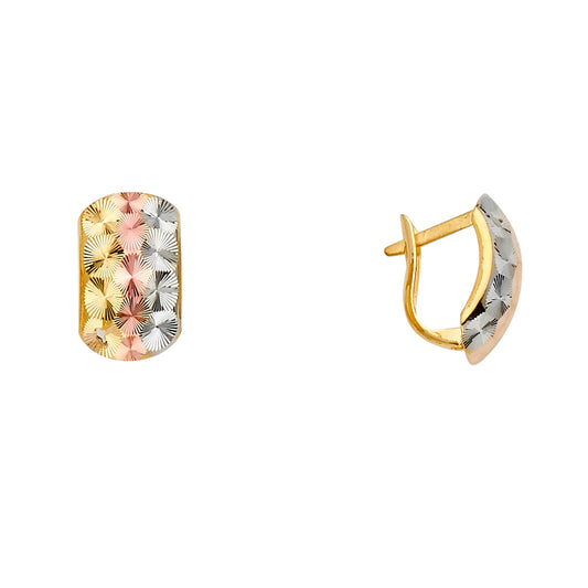 14K Tri-Color Gold Diamond-Cut Hoop Earrings