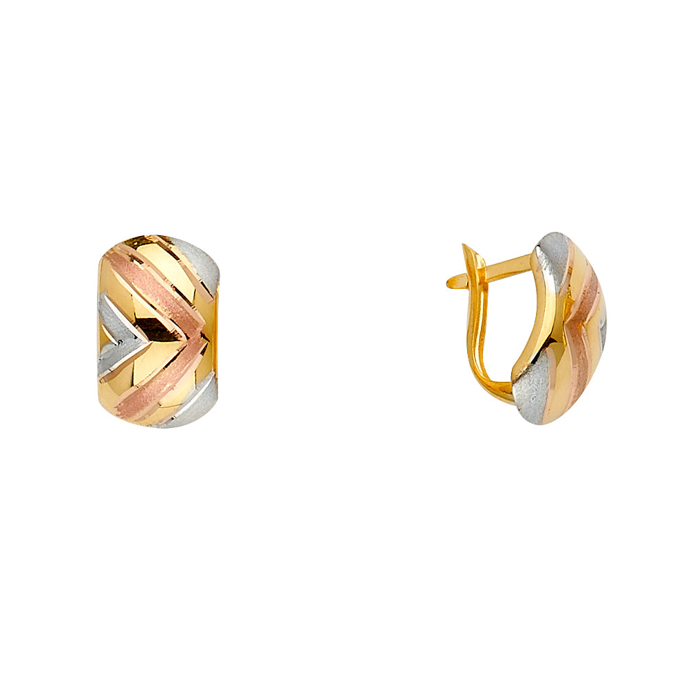 14K Tri-Color Gold Diamond-Cut Hoop Earrings