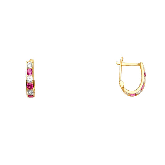 14K Yellow Gold Alternating  White CZ Hoop Earrings aprox 1/2" Tall