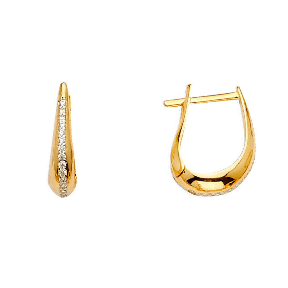 14K Yellow Gold CZ Tapered Hoop Earrings aprox 1/2" tall