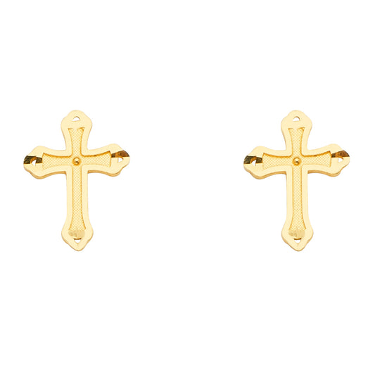 14K Yellow Gold Textured Cross Studs