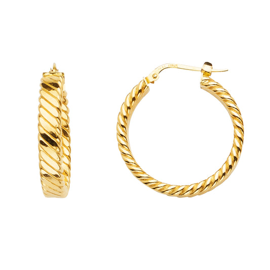 14K Yellow Gold Twisted Design Fancy Hoop Earrings aprox 1" in diameter