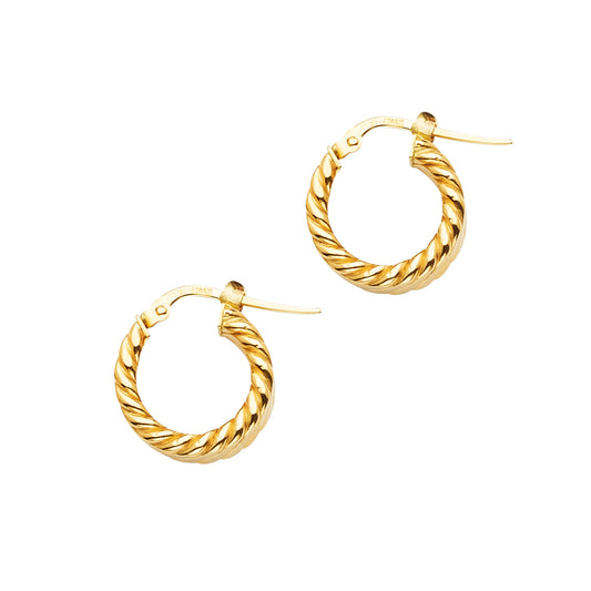 14K Yellow Gold Twisted Design Fancy Hoop Earrings aprox 1/2" in diameter
