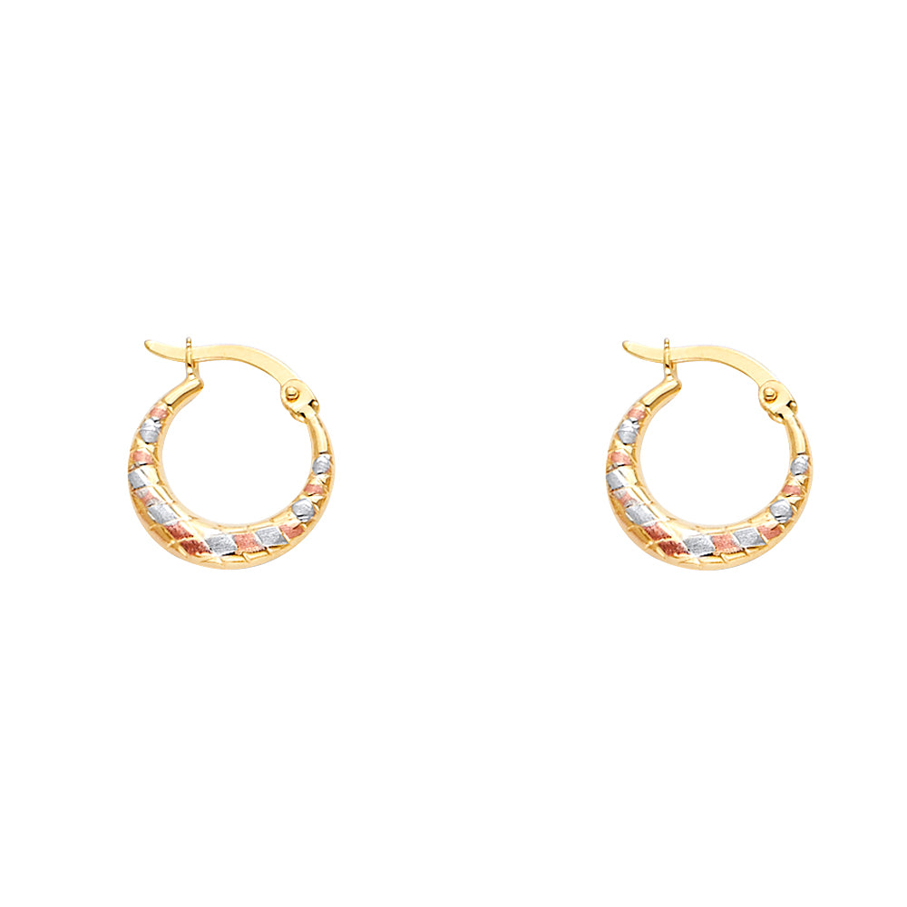 14K Tri-Color Gold Diamond-Cut Hoop Earrings