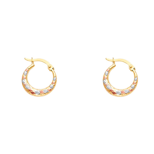 14K Tri-Color Gold Diamond-Cut Hoop Earrings