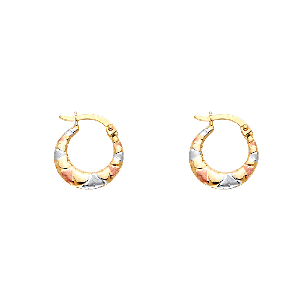 14K Tri-Color Gold Textured Hoop Earrings