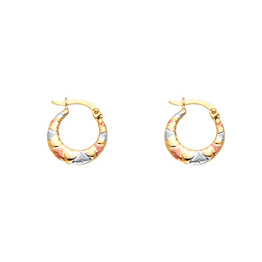 14K Tri-Color Gold Textured Hoop Earrings
