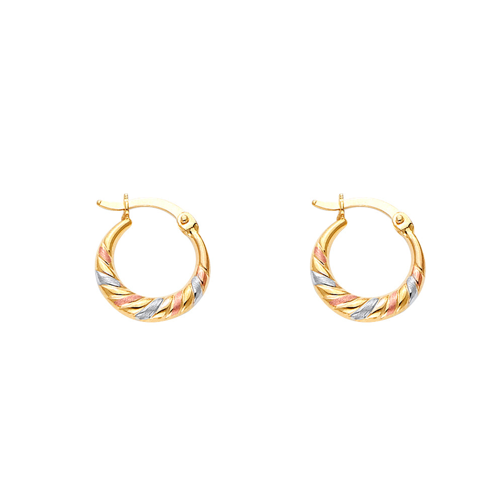14K Tri-Color Gold Twisted Hoop Earrings