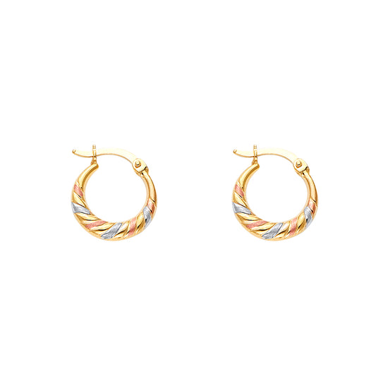 14K Tri-Color Gold Twisted Hoop Earrings