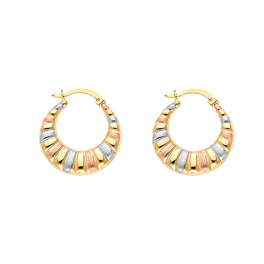 14K Tri-Color Gold Women's Round Hoop Earrings
