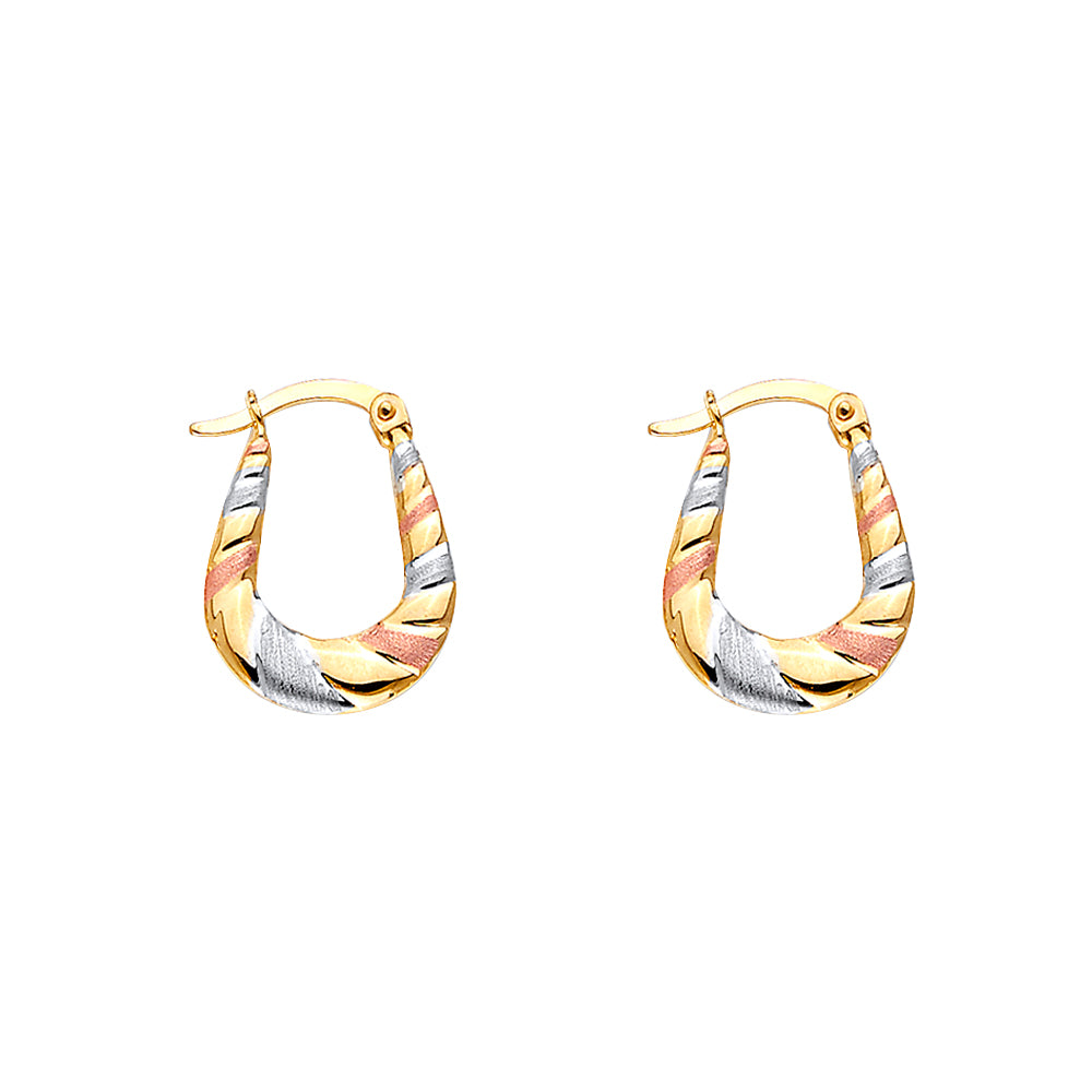 14K Tri-Color Gold Twisted Teardrop Hoop Earrings