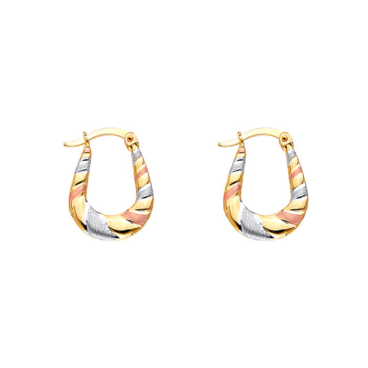 14K Tri-Color Gold Twisted Teardrop Hoop Earrings