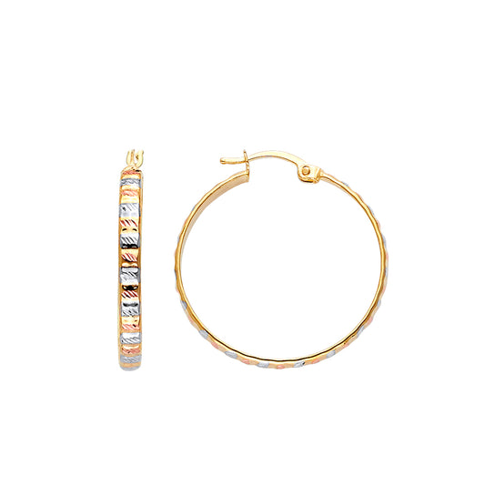 14K Tri-Color Gold Diamond-Cut Hoop Earrings aprox 1" in diameter