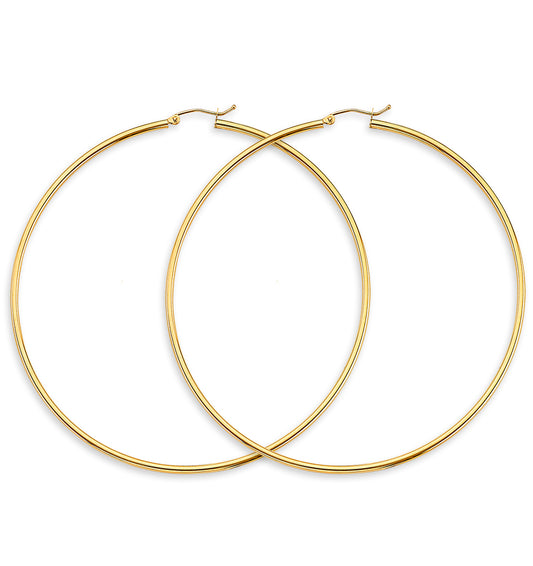 14K Yellow Gold Hollow Hoop Earrings 2.0mm Thick Aprox 3.1" in Diameter