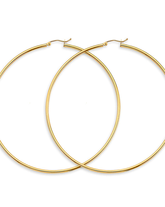 14K Yellow Gold Hollow Hoop Earrings 2.0mm Thick Aprox 3.1