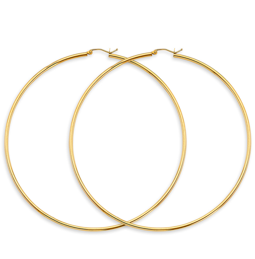 14K Yellow Gold Hollow Hoop Earrings 2.0mm Thick Aprox 3.5" in Diameter