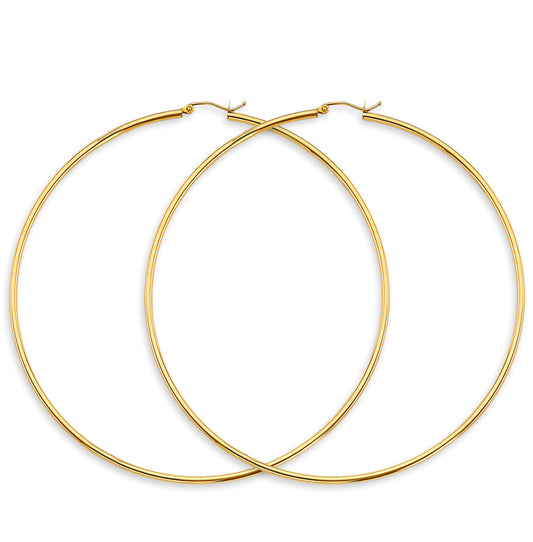 14K Yellow Gold Hollow Hoop Earrings 2.0mm Thick Aprox 3.5" in Diameter