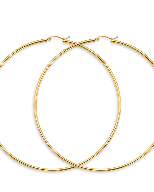 14K Yellow Gold Hollow Hoop Earrings 2.0mm Thick Aprox 3.5