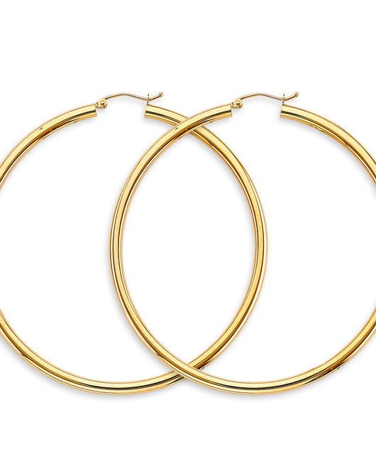 14K Yellow Gold Hollow Hoop Earrings 3.0mm Thick Aprox 2.6
