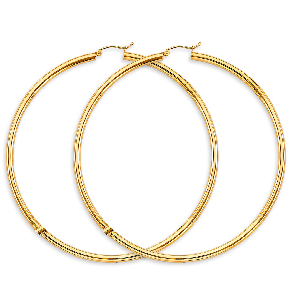 14K Yellow Gold Hollow Hoop Earrings 3.0mm Thick Aprox 3.1" in Diameter