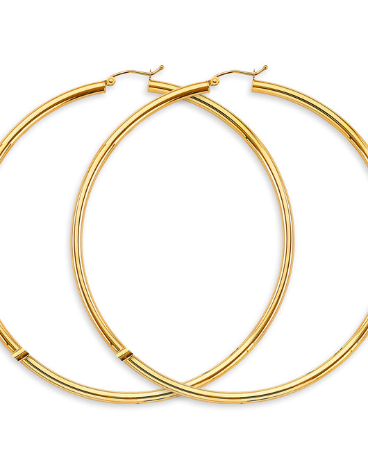 14K Yellow Gold Hollow Hoop Earrings 3.0mm Thick Aprox 3.1