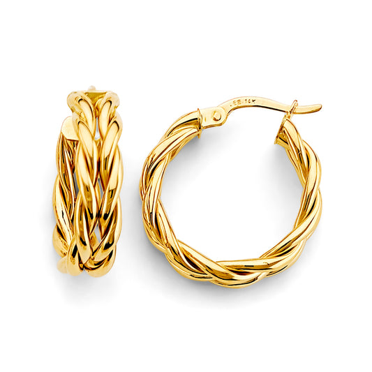 14K Yellow Gold Twisted Hoop Earrings aprox 3/4" tall