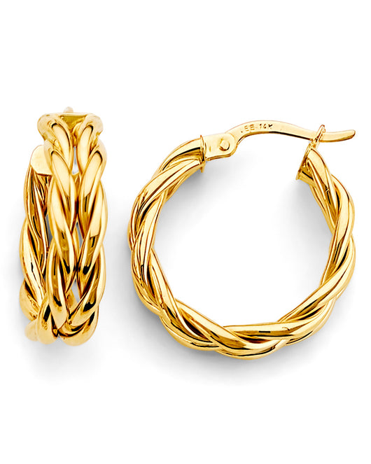 14K Yellow Gold Twisted Hoop Earrings aprox 3/4