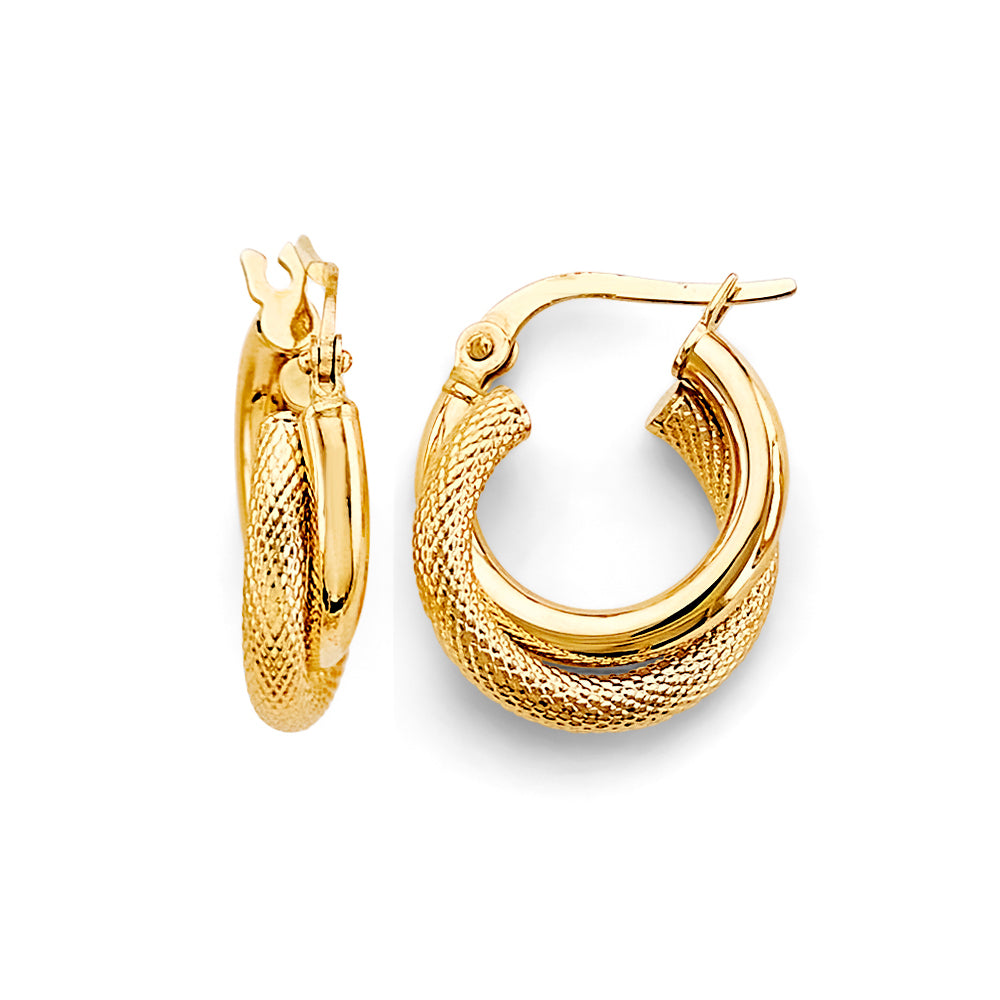 14K Yellow Gold Twisted Diamond-Cut Hoop Earrings aprox 1/2" tall