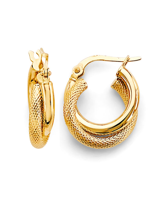 14K Yellow Gold Twisted Diamond-Cut Hoop Earrings aprox 1/2