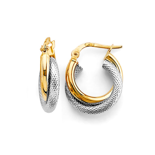 14K Two-Tone Gold Twisted Diamond-Cut Hoop Earrings aprox 1/2" tall