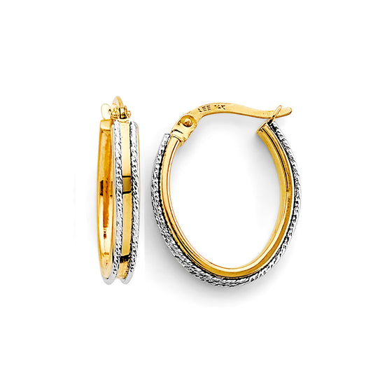 14K Two-Tone Gold Diamond-Cut Hoop Earrings aprox 3/4" in diameter