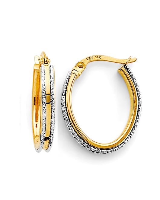 14K Two-Tone Gold Diamond-Cut Hoop Earrings aprox 3/4