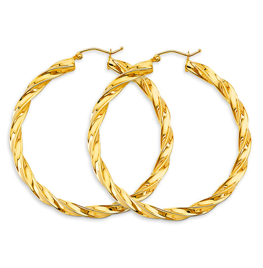 14K Yellow Gold Twisted Hoop Earrings 4mm thick aprox 2" tall