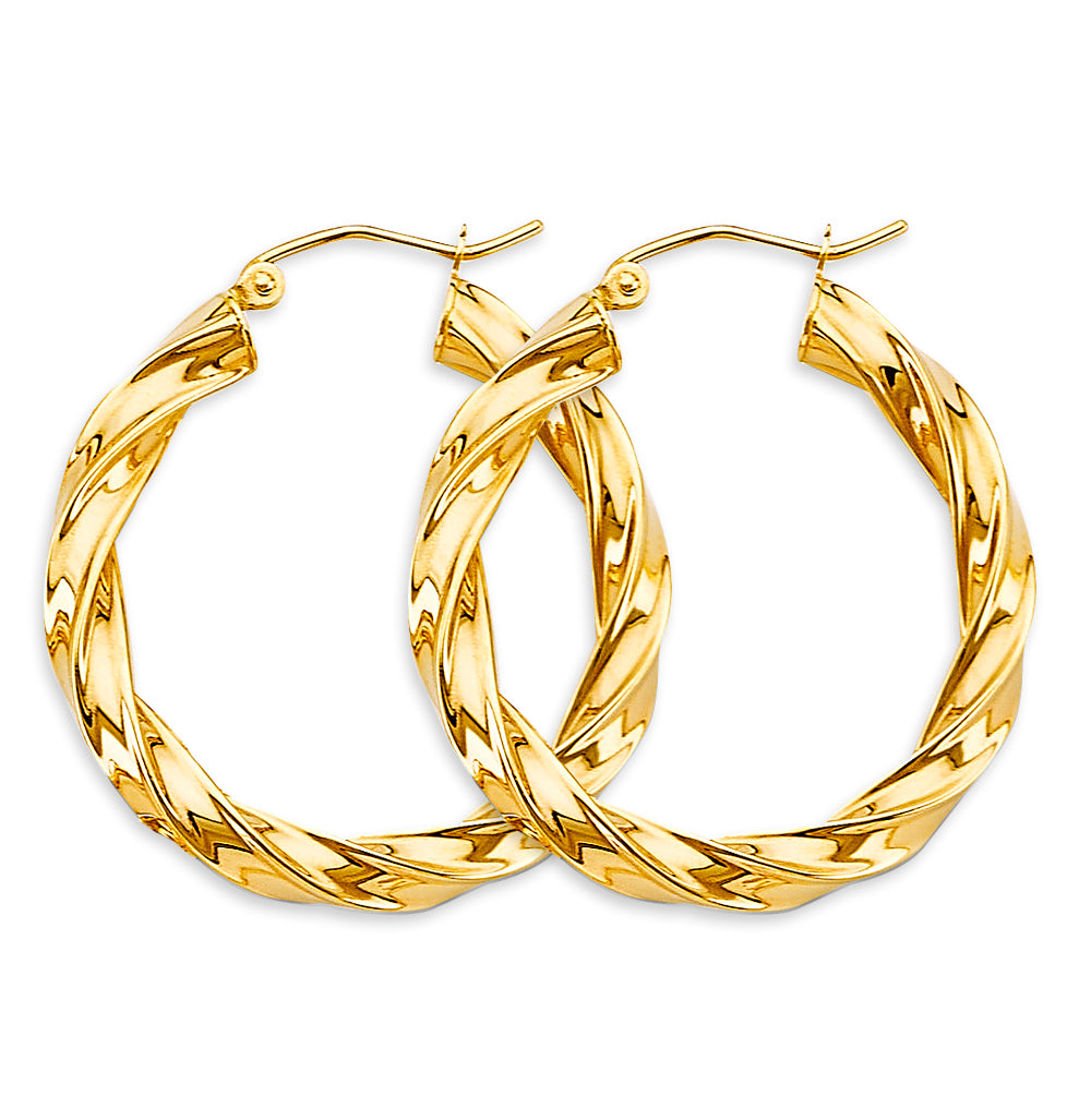 14K Yellow Gold Twisted Hoop Earrings 4mm thick aprox 1 1/4" tall
