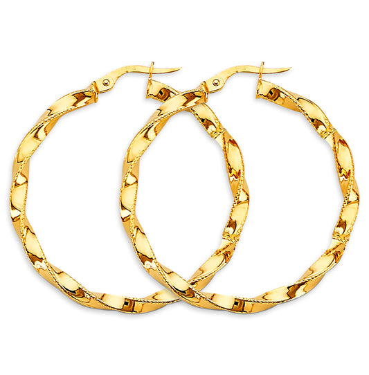 14K Yellow Gold Twisted Hoop Earrings 3mm thick aprox 1 1/2" tall