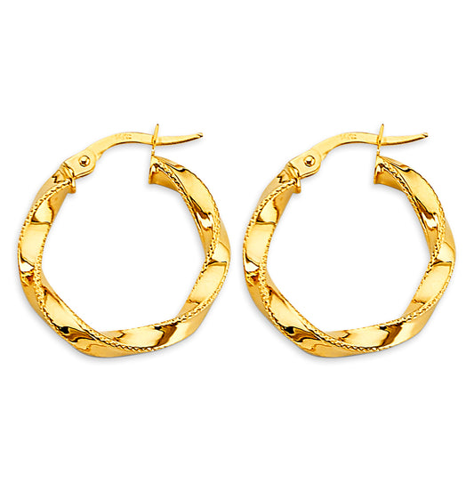 14K Yellow Gold Twisted Hoop Earrings 3mm thick aprox 3/4" tall