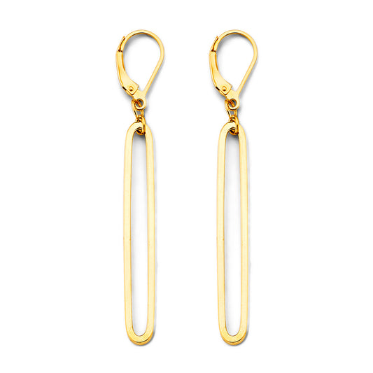 14K Yellow Gold Long Oval Bar Dangle Earrings 2 1/2" tall