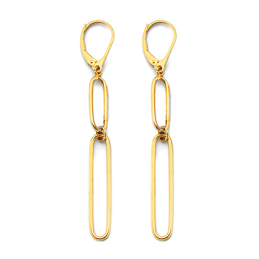 14K Yellow Gold Double Oval Link Dangle Earrings 2 1/2" tall