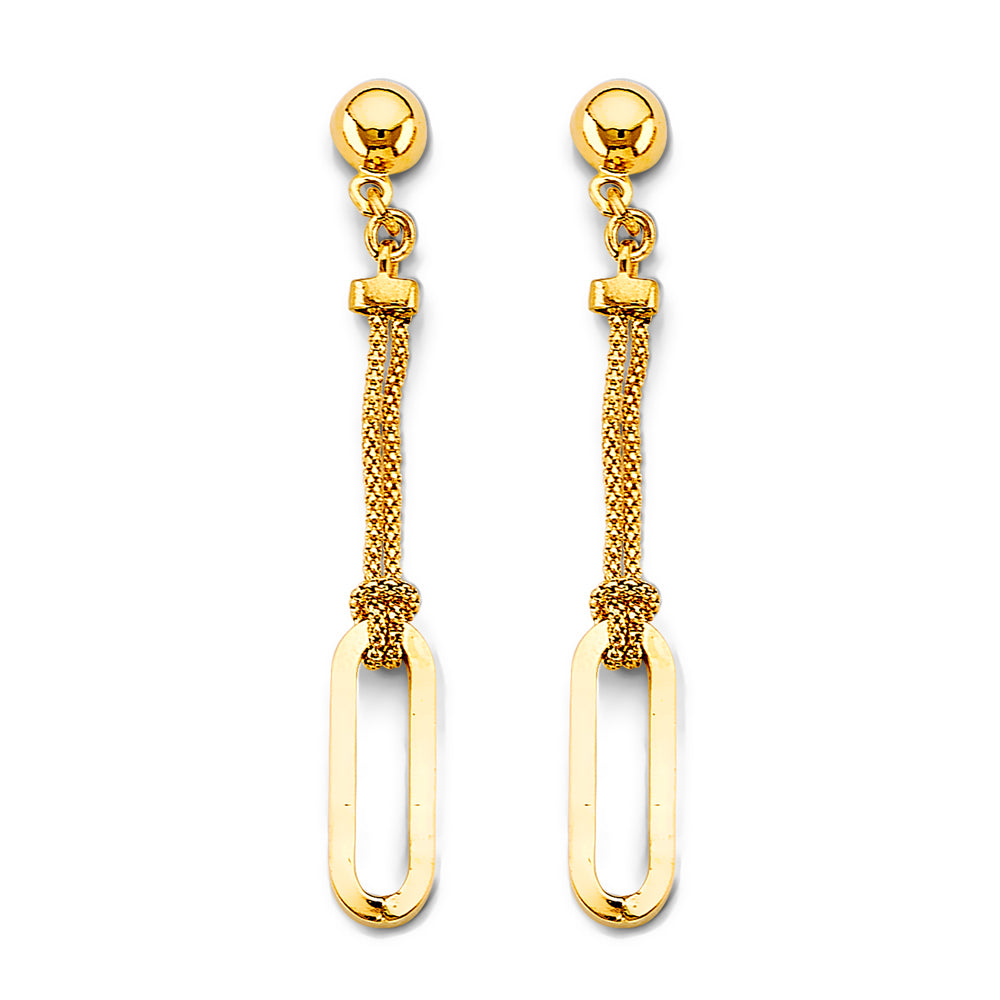 14K Yellow Gold Long Dangle Earrings 2" tall