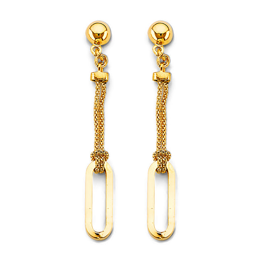14K Yellow Gold Long Dangle Earrings 2" tall