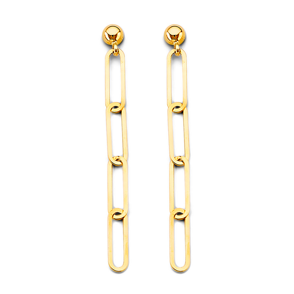 14K Yellow Gold Triple Paperclip Link Dangle Earrings 1 3/4" tall