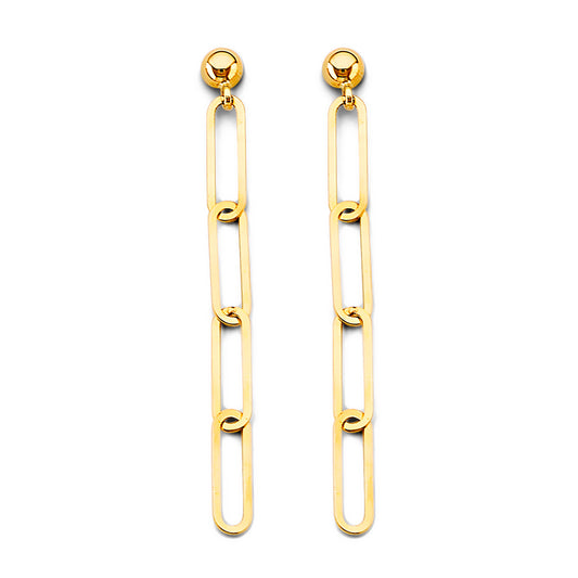 14K Yellow Gold Triple Paperclip Link Dangle Earrings 1 3/4" tall