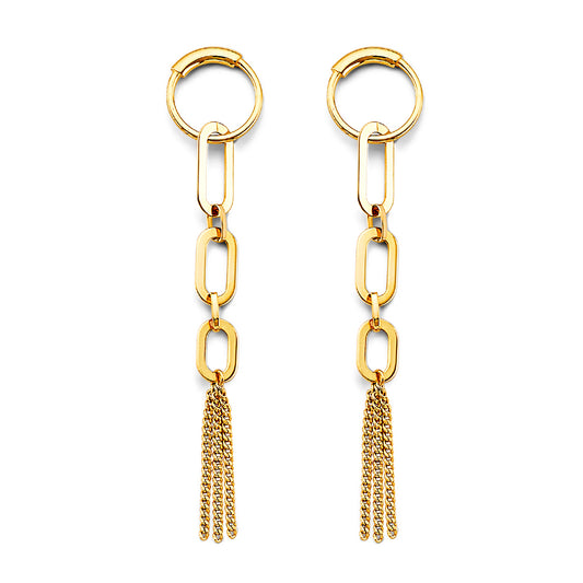 14K Yellow Gold Paperclip Link Tassel Dangle Earrings 2 1/2" tall